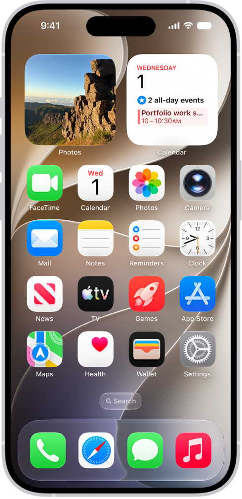 iPhone showing its home screen and apps